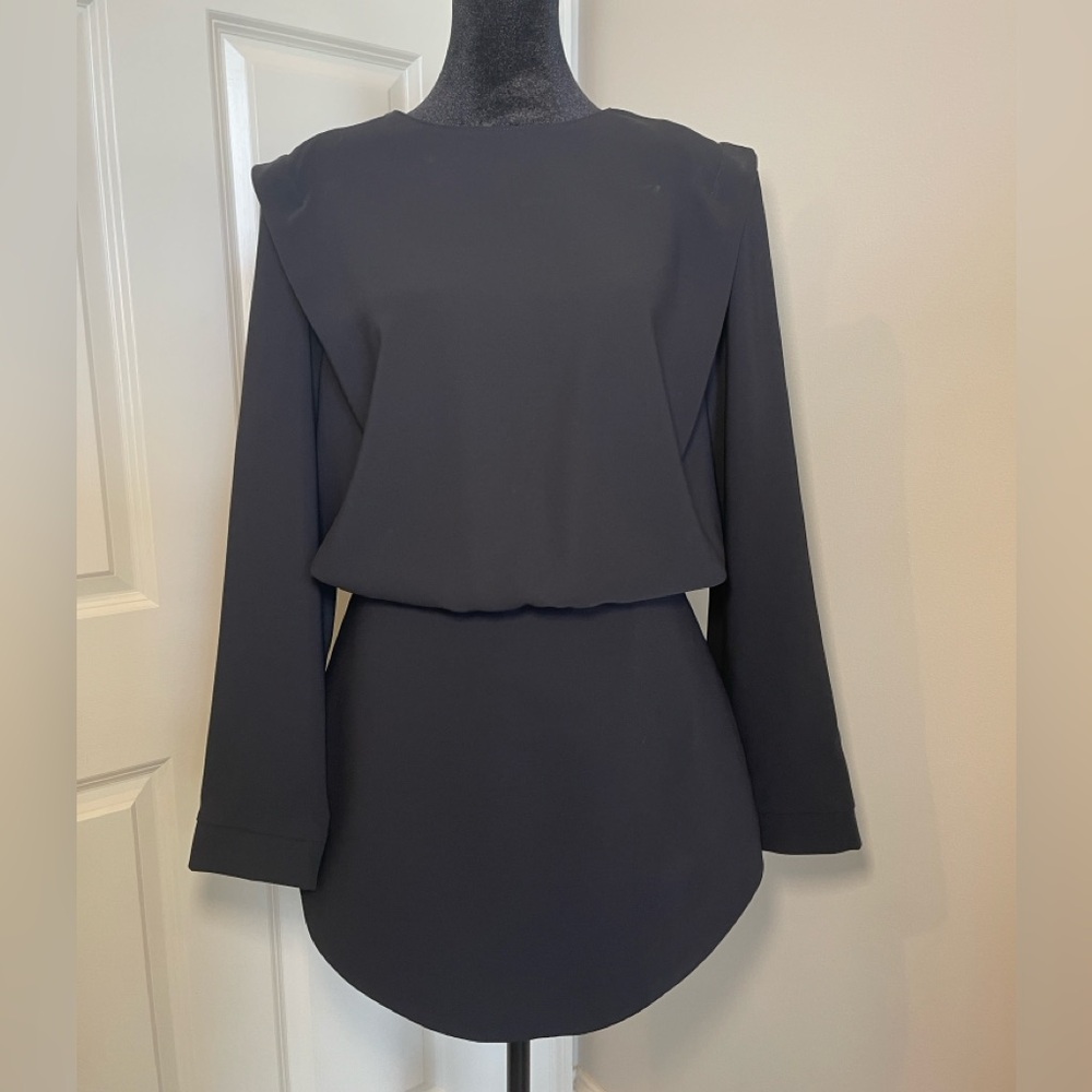 Amanda Uprichard Baldwin Mini Dress Black Long Sleeve Padded Shoulder M